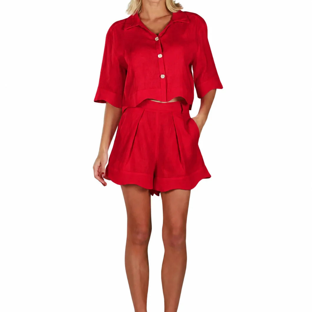 Woman wearing a red outfit