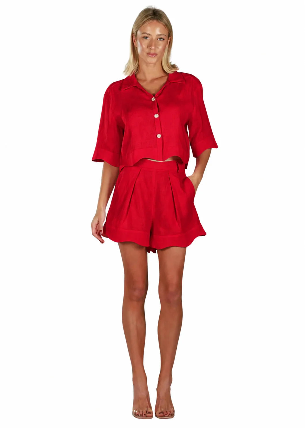 Woman wearing a red outfit