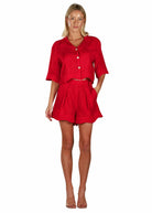 Woman wearing a red outfit
