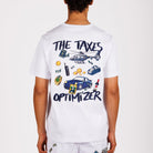 White T-shirt back view with illustrated graphic and “The taxes optimizer” text