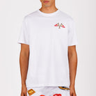 White T-shirt front view with illustrated graphic