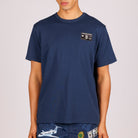 Navy blue T-shirt front view with illustrated graphic