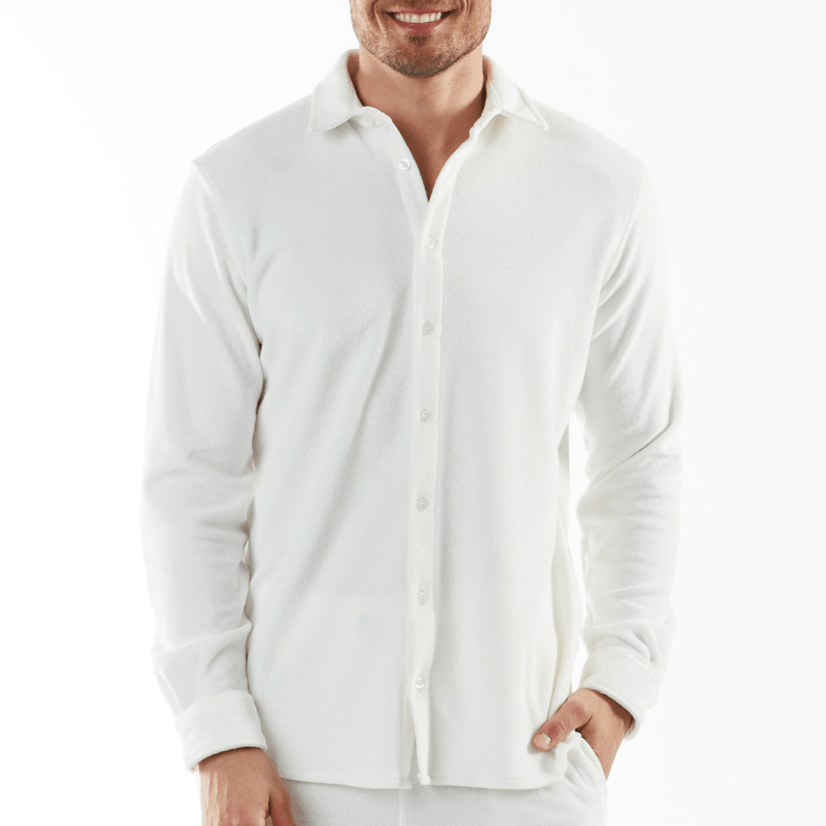 BAGATELLE WHITE | Towelling Long Sleeve Shirt - Bain de Mer