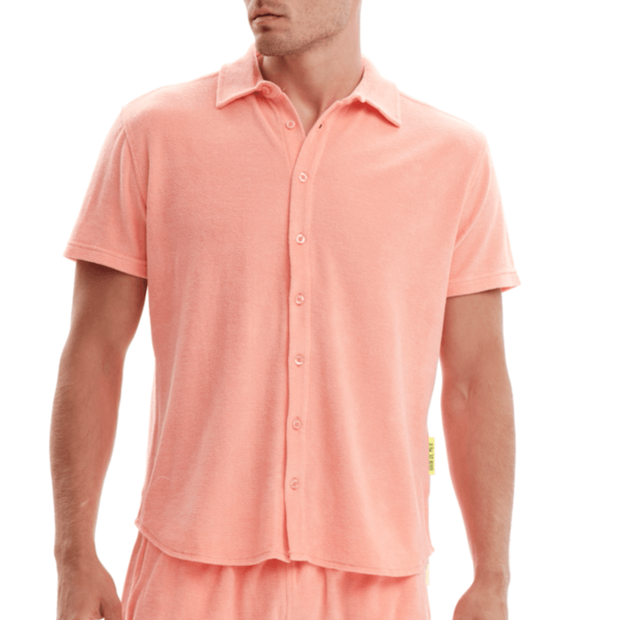 GAMBETTA CORAL | Mens Towelling Short Sleeve Shirt - Bain de Mer