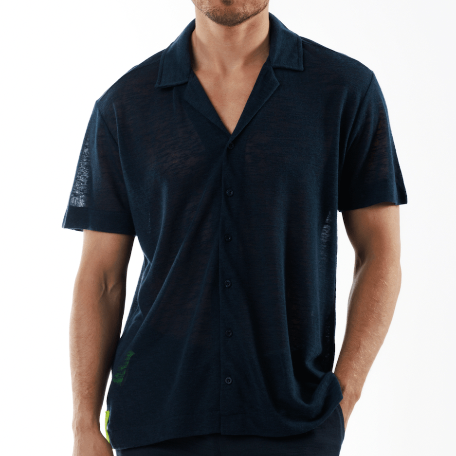 LOULOU NAVY BLUE | Linen Shirt Short Sleeve - Bain de Mer