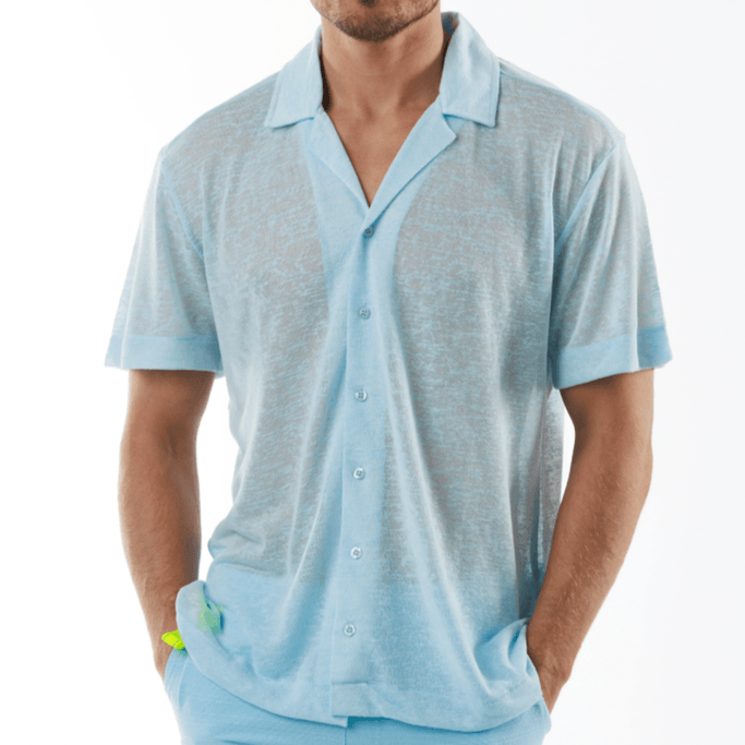 LOULOU SKY BLUE | Linen Shirt Short Sleeve - Bain de Mer