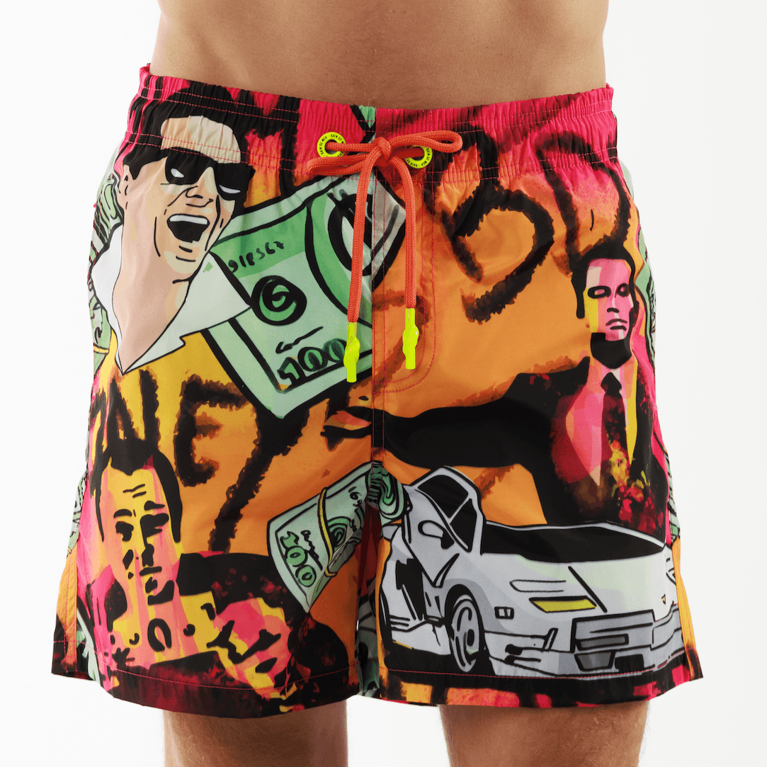 SALIN RED | Mens Swimwear THE WALL STREET PRINT - Bain de Mer